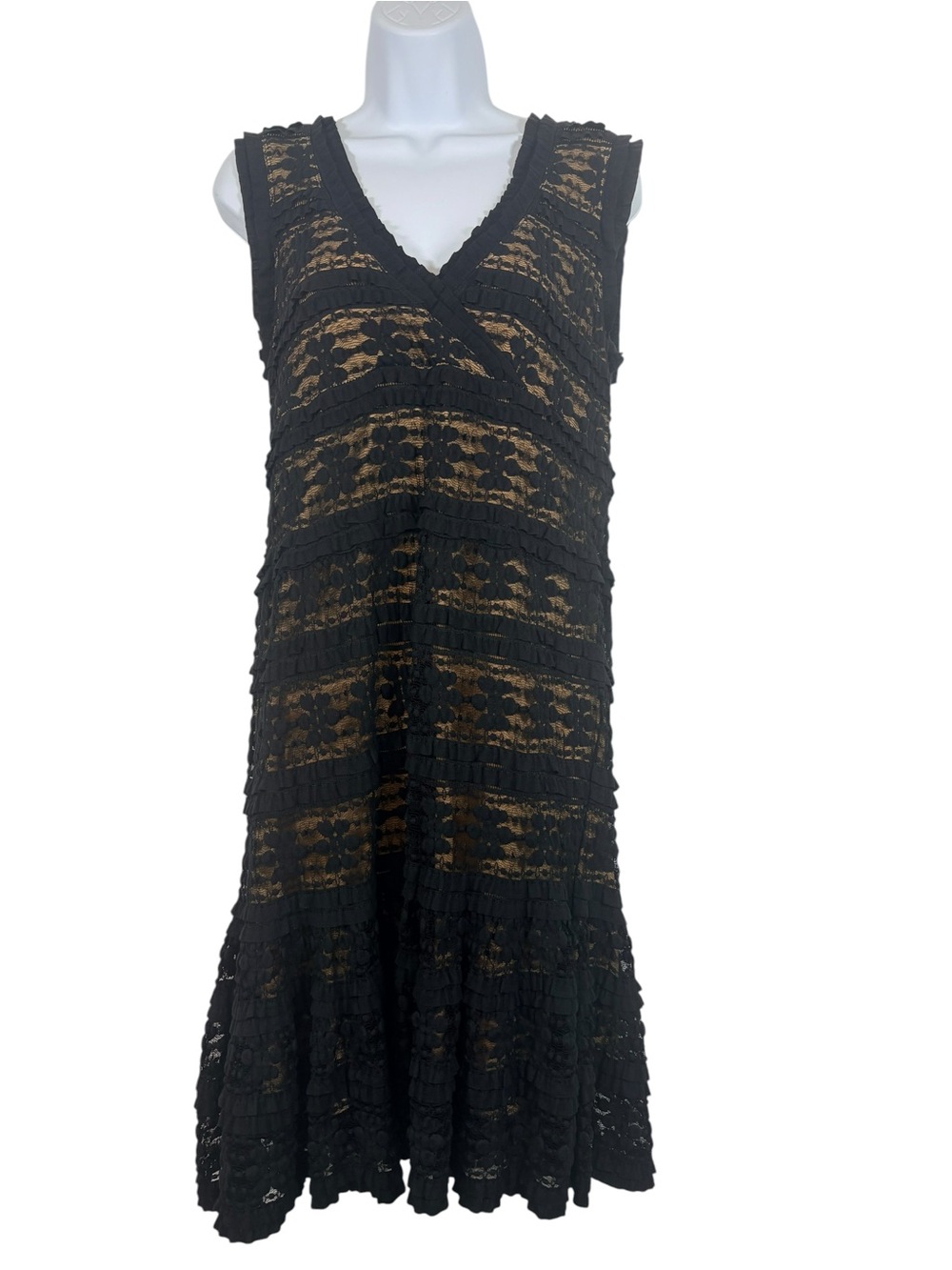 Max Studio Black Lace Overlay Sleeveless Fit & Flare Dress Size Large NWT